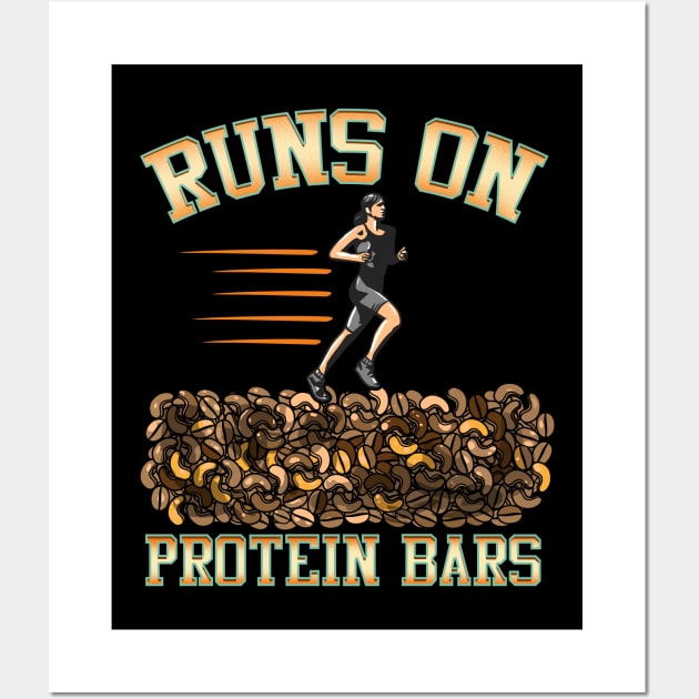 Runs On Protein Bars Funny Cardio & Running Pun Wall Art by theperfectpresents